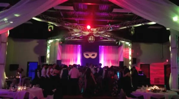 A crowd gathered on the floor for a dance